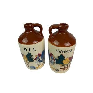 Set of Oil and Vinegar Crocks Cruets 4 3/4"h Rooster Country Theme
